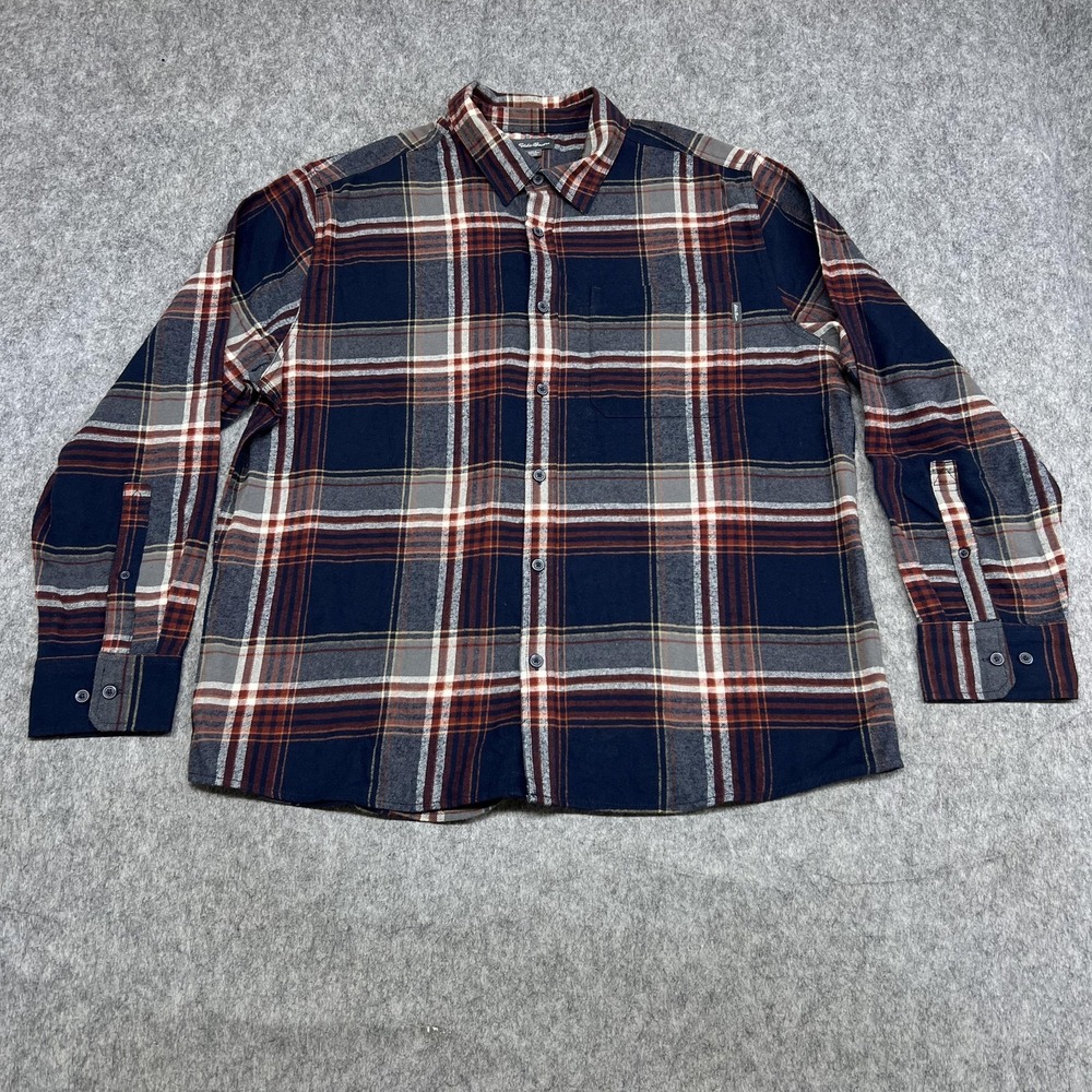 Eddie Bauer Shirt Mens 2XL Blue Plaid Flannel Long Sleeve Hunting Hiking Outdoor